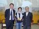 Prof Joseph Sung, Vice-Chancellor of The Chinese University of Hong Kong and Mr David Mong, Vice Chairman of Shun Hing Group presented a souvenir to Ms Sylvia Chang.